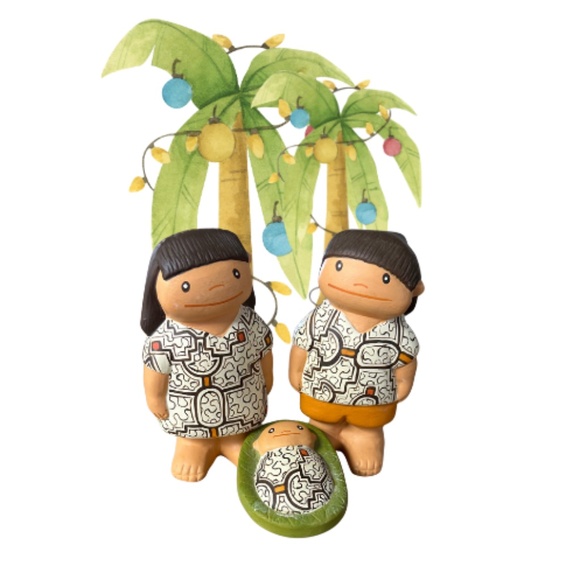 “Shipibo Nativity Set – Handmade Peru – 3 Piece Kené Design” - Picture 1 of 4